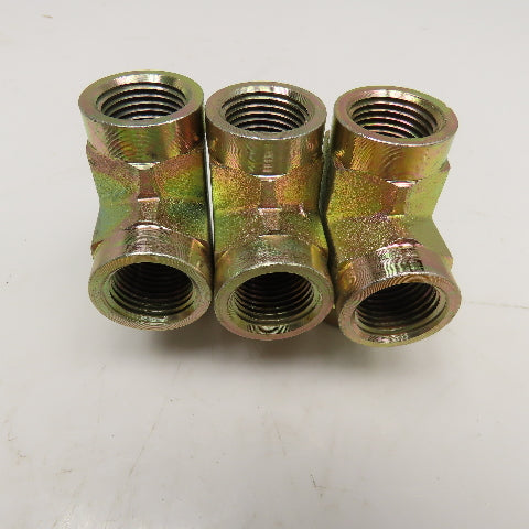 1/2" NPT Yellow Zinc TEE Fitting Lot Of 3