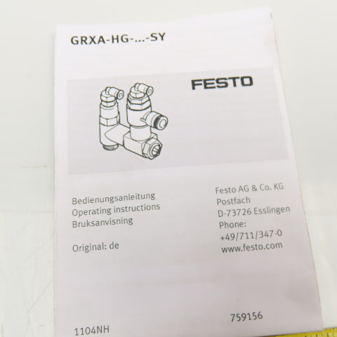 Festo 575444 One Way Pneumatic Flow Control 4mm, 6mm Push To Connect .3-10Bar