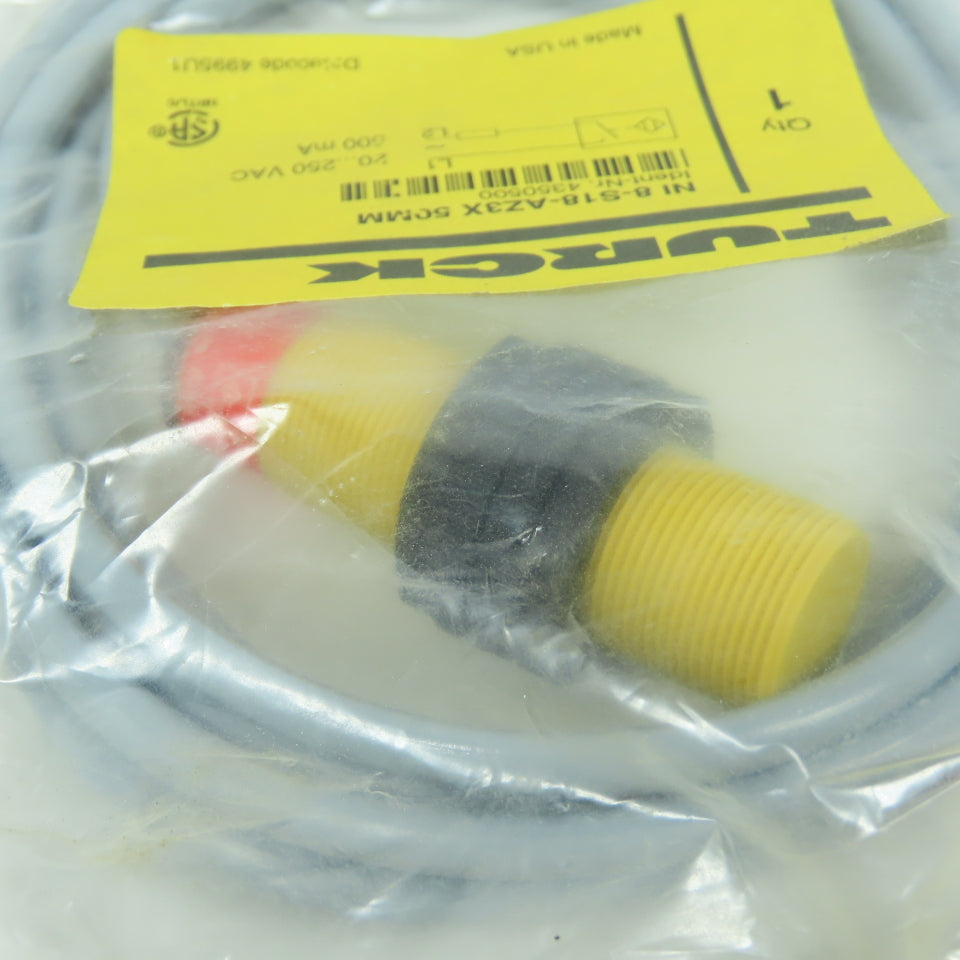 Turck NI 8-S18-AZ3X 50mm Threaded Barrel Inductive Sensor 20-250VAC NEW W/Lead