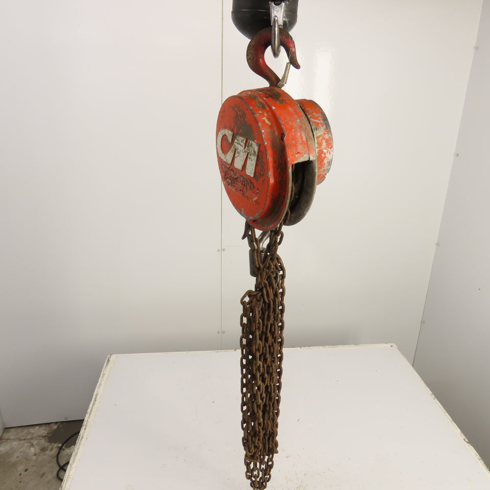 CM Cyclone Model S 1 Ton 2000 LB Manual Chain Fall Hoist 12' Lift 10' Pendant
