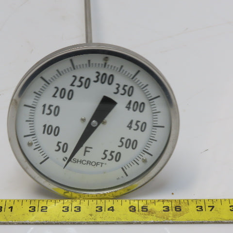 Ashcroft 7JA-10902-009 5" Bimetal Thermometer 1/2" NPT 36" Stem 50°-550°F Range