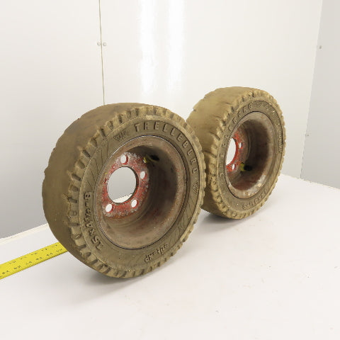 Trellborg EliteXP 15 x 4-1/2-8 Forklift Tire & 5-Lug Rim From Linde E15S Lot/2