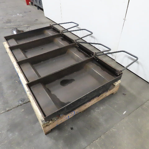 36" x 18" x 7" Tall Rolling Under Machine Chip Scrap Slug Oil Catch Pan Lot Of 4