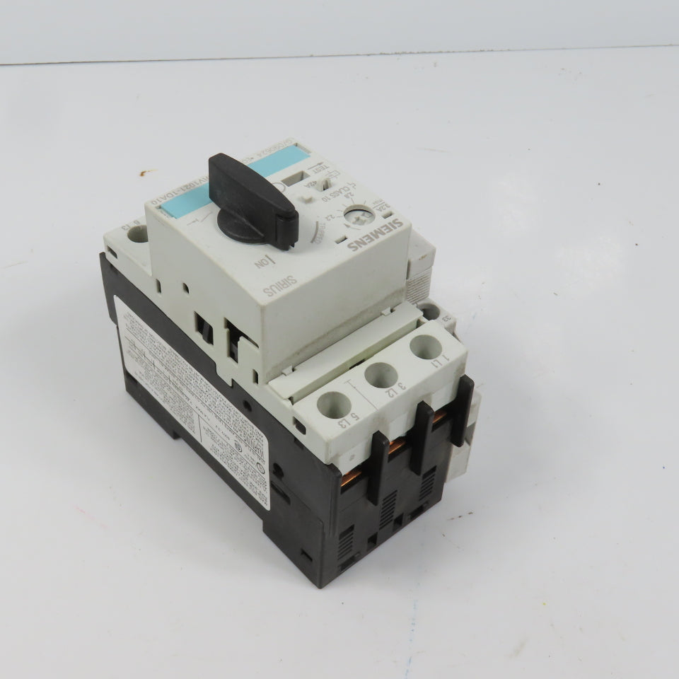 Siemens 3RV1021-1DA10 Sirius Circuit Breaker / Motor Protector 2.2-3.2 Amp W/Aux