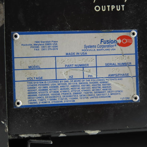 Fusion UV Curing 62361-002 P155 Power Supply 240V 3PH 20A 60HZ
