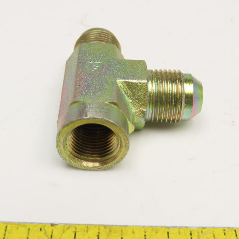 3/8" NPT Female x 1/2" JIC Male x 1/2" JIC Male Run Tee