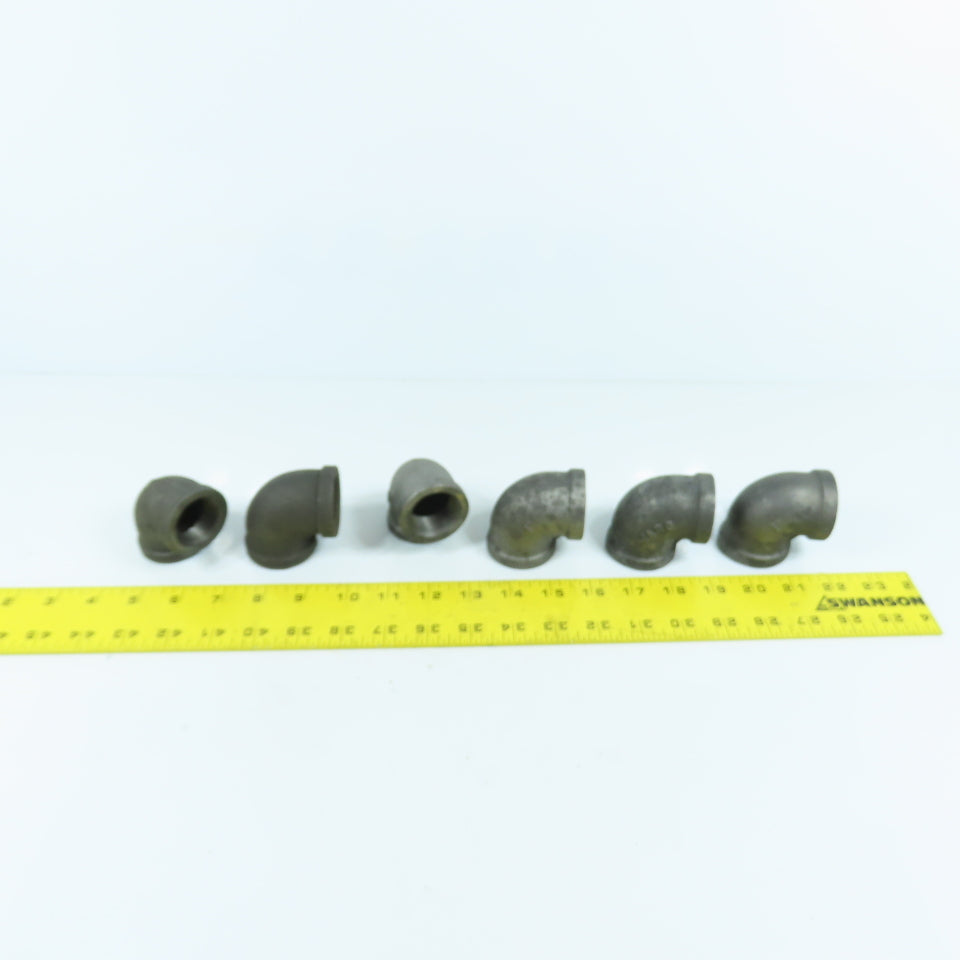 Ward 1" NPT 90° Black Pipe Malleable Iron Threaded Pipe Elbow Fitting Lot of 6