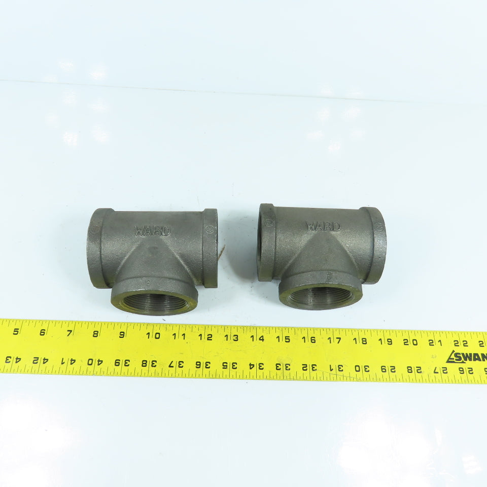 Ward 2" x 2" x 2" NPT Black Pipe Malleable Iron Threaded Pipe Tee USA Lot Of 2