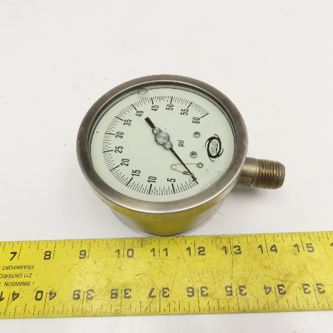 Solar Weston 0-60PSI 4" Stainless Steel Liquid Filled Pressure Gauge 1/2" NPT