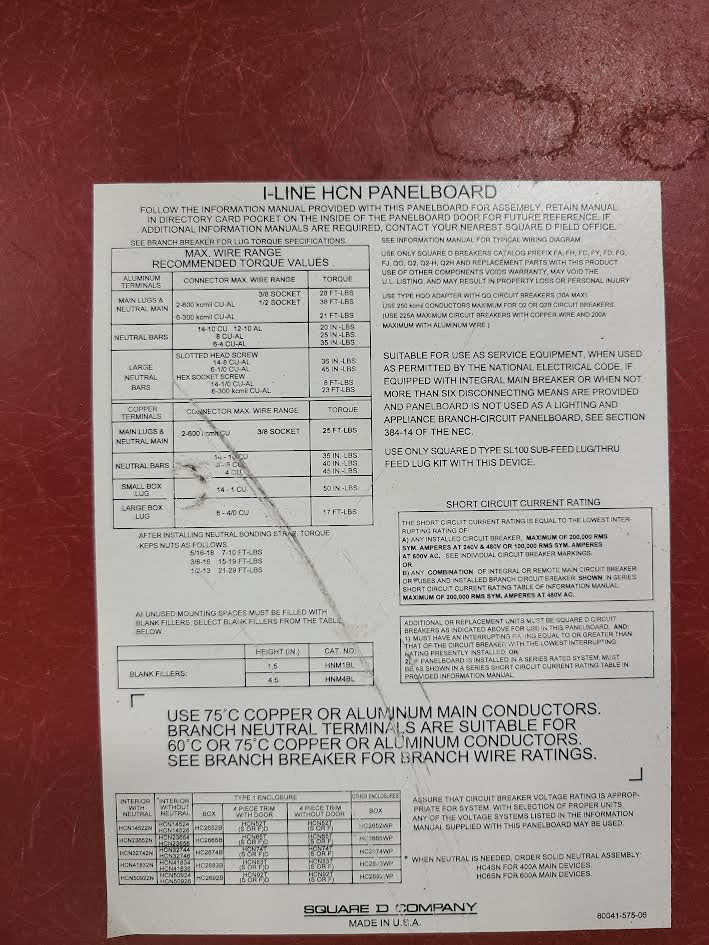 Square D 200A 3Ph HCN I-Line Panelboard Load Center W/8 Breakers Stainless Front