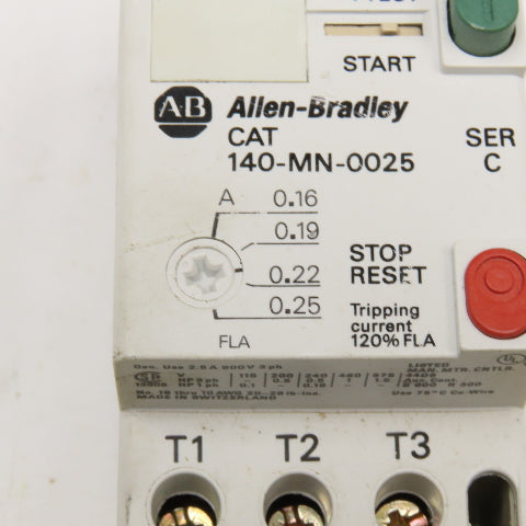 Allen Bradley 140-MN-0025 600V 2.5A 1Hp Manual Motor Starter 0.16-.25 Trip