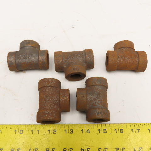 1/2" Black Malleable Iron Pipe TEE 300CL Thick Wall Lot Of 5