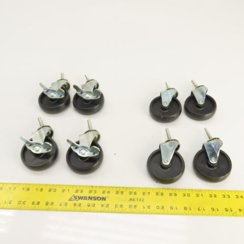 Light Duty 5/16-18 Stud Mount 3" x 3/4" Swivel Casters W/ 4 Brakes Set Of 8