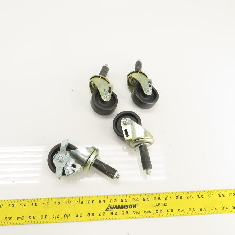 Med. Duty 1/2-13 Stud Mount 3" x 1.25" Swivel Casters W/ 1 Brake Set Of 4