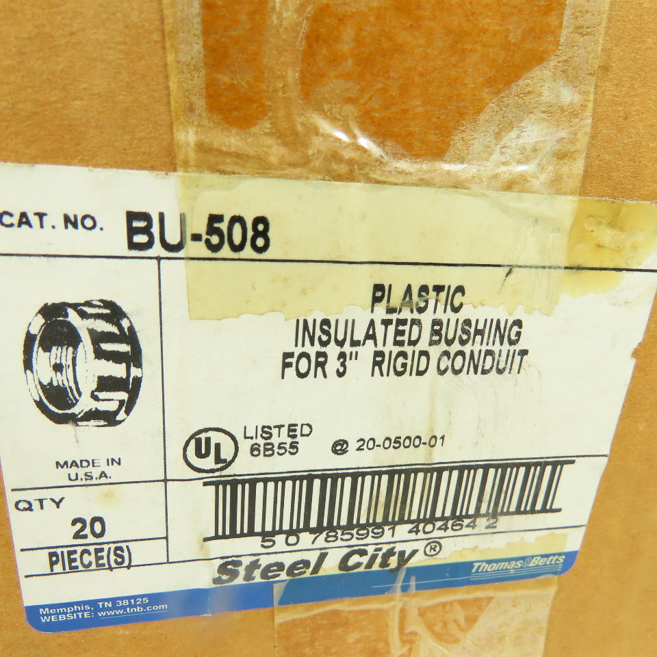 Thomas & Betts BU-508 Steel City Plastic Insulated Bushing For 3" Conduit Lot/25