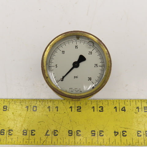 Noshok -30 PSI Brass Pressure Gauge Fluid Filled Brass Back Ported 1/4" NPT