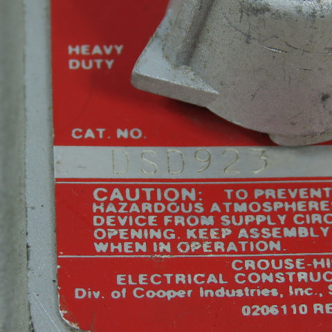 Crouse Hinds DSD923 Control Selector Assembly Cover For Hazardous Locations