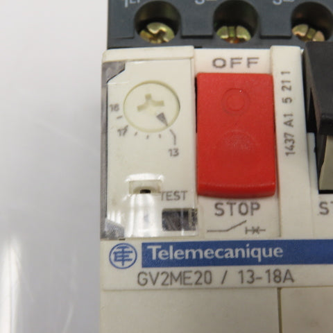 Telemecanique GV2ME20/13-18A 600VAC 15Hp 3Ph Max Manual Motor Stater 13-18A Trip