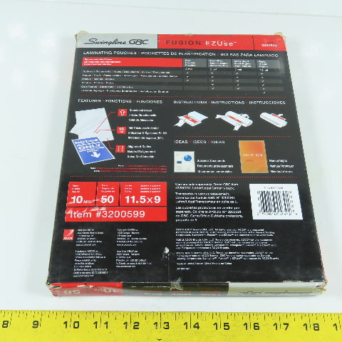 Swingline 3200599 Fusion EZUse 11.5 x 9 Speed Laminating Pouches 10 Mil Lot/50