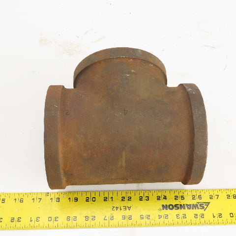 4" x 4" x 4" NPT Black Pipe Malleable Iron Threaded Tee 3-Way
