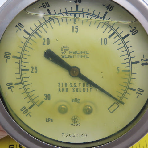 Pacific Scientific 7366120 -100-(-10) kPa 0-30 inHg Vacuum Pressure Gauge
