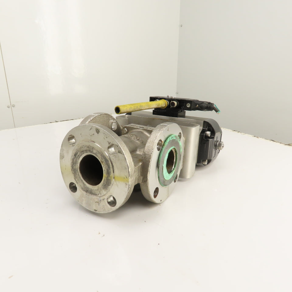 Durco 2" Stainless 3-Way Flanged Valve W/Flowserve Pneumatic Actuator B100DS