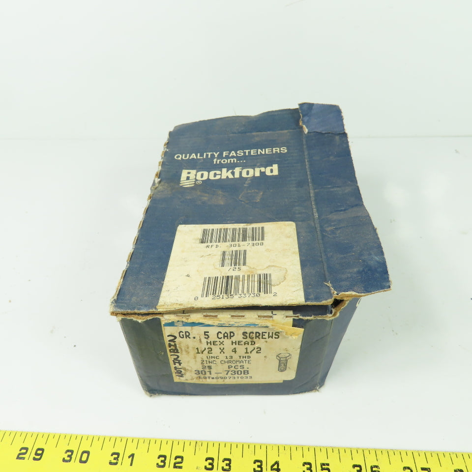 Rockford 1/2"-13x4-1/2" UNC Zinc Chromate Grade 5 Hex Head Cap Screws Lot Of 25