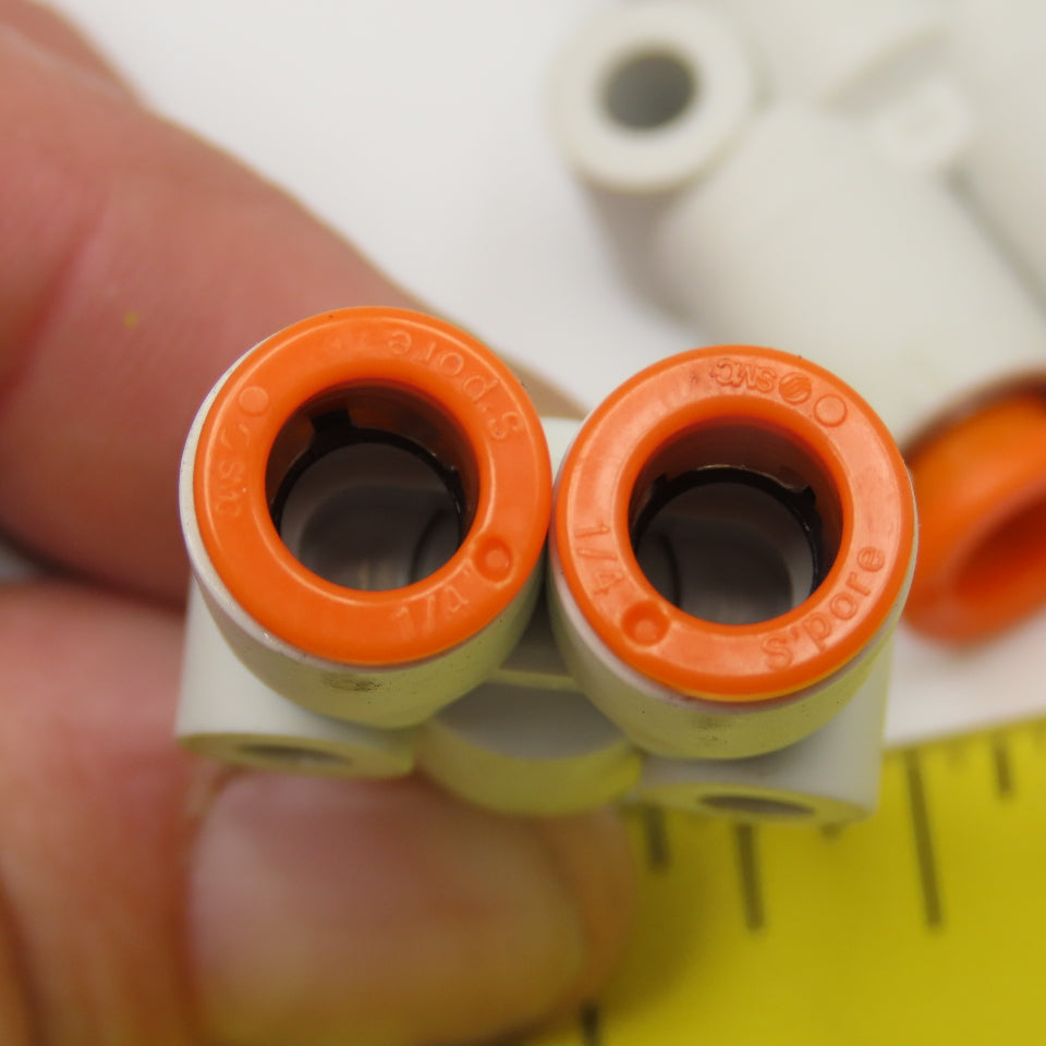SMC 1/4" Push To Connect Male x Female Splitter Wye Y Fitting Lot Of 3
