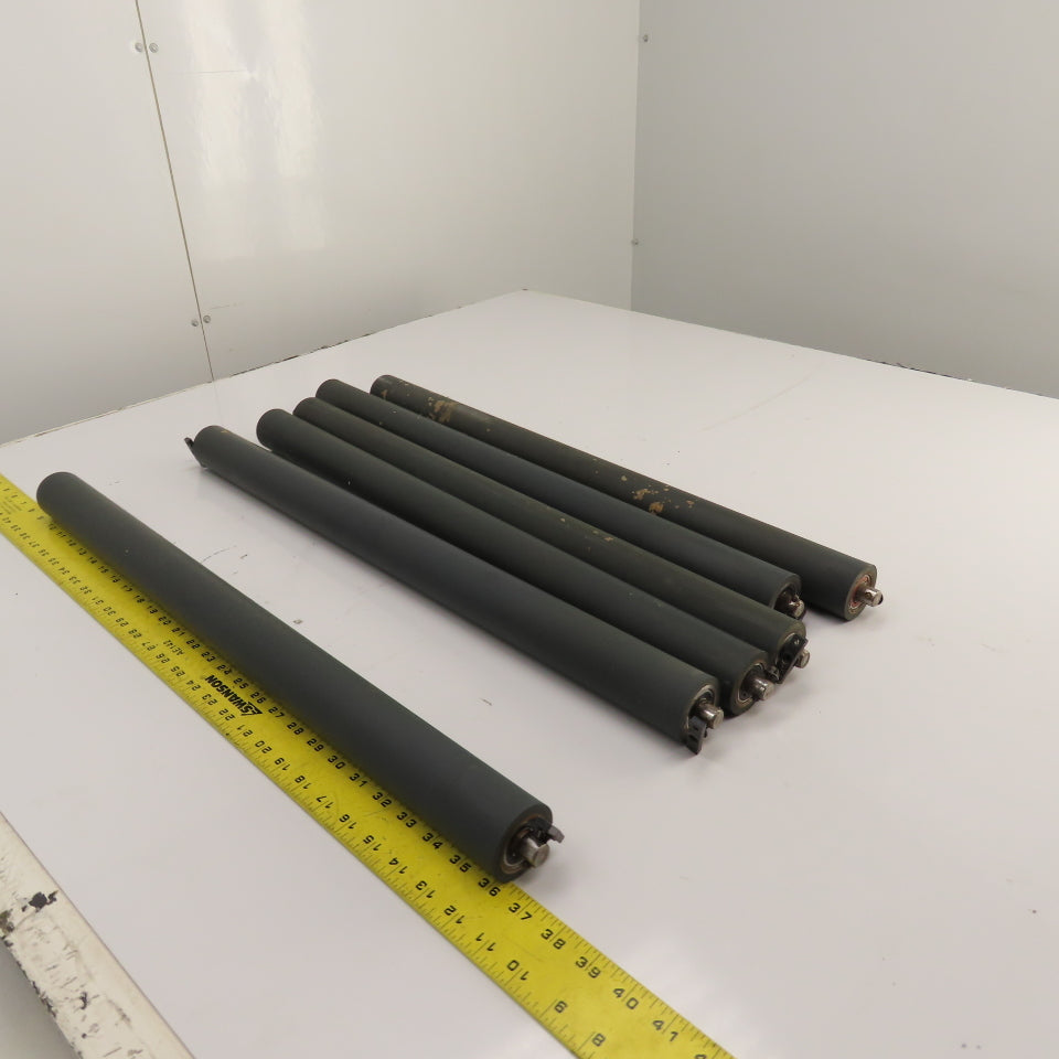 50mm OD x 689mm Rubber Clad Gravity Conveyor Roller 27.5" BF 15mm Shaft Lot/6