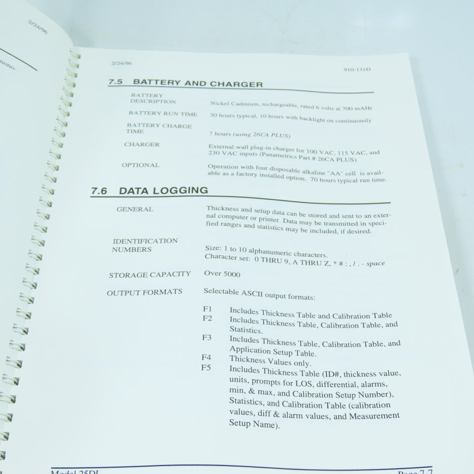 Panametrics 25DL Ultrasonic Thickness Gage Instruction Manual