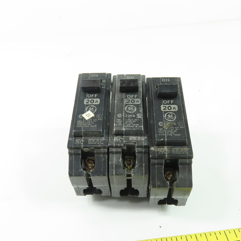 General Electric Type THHQB 20A 1-Pole Circuit Breaker 120/240V Lot Of 3
