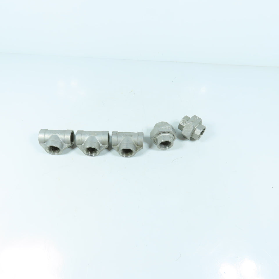 Stainless Steel Pipe Fittings 3/4" NPT (3) Tees (2) Rotary Unions 304SS Lot 5