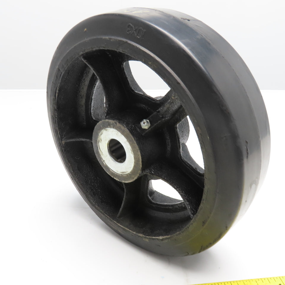 10" x 3" Rubber Over Cast Iron Spoked Caster Wheel 1" Roller Bearing Bore