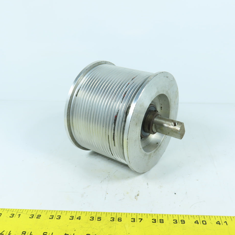 4.45" OAL x 6.0" OD Grooved Aluminum Idler Roller Bearing Mounted 3.5" BF