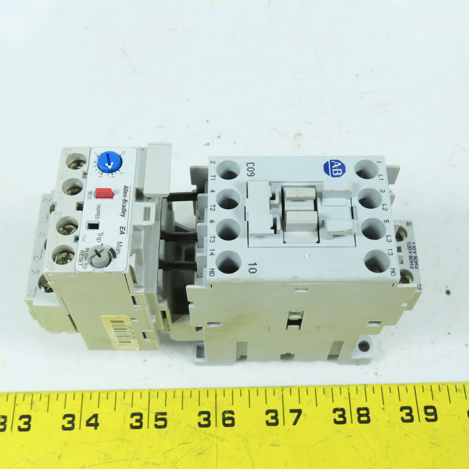 Allen-Bradley 100-C09*10 IEC Motor Starter 120V Coil W/ 1.6-5.0A Overload Relay