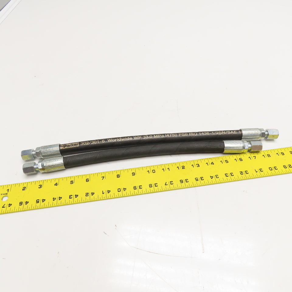 Parker 3/8" (-6) JIC Flare Female Swivel Fitted Hydraulic Hoses 18" & 16" lot/2