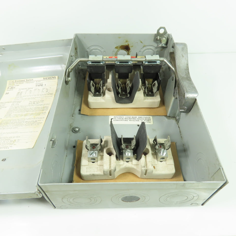 Siemens F351 30A 3-Pole 3Ph Fusible Safety Disconnect Switch 600VAC