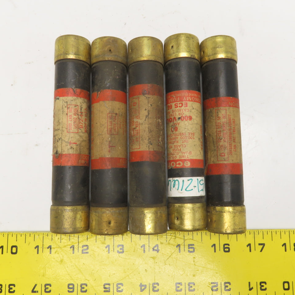 Economy Fuse ECS 60 600V 60A Class K9 Fuse Time Delay Dual Element Lot Of 5