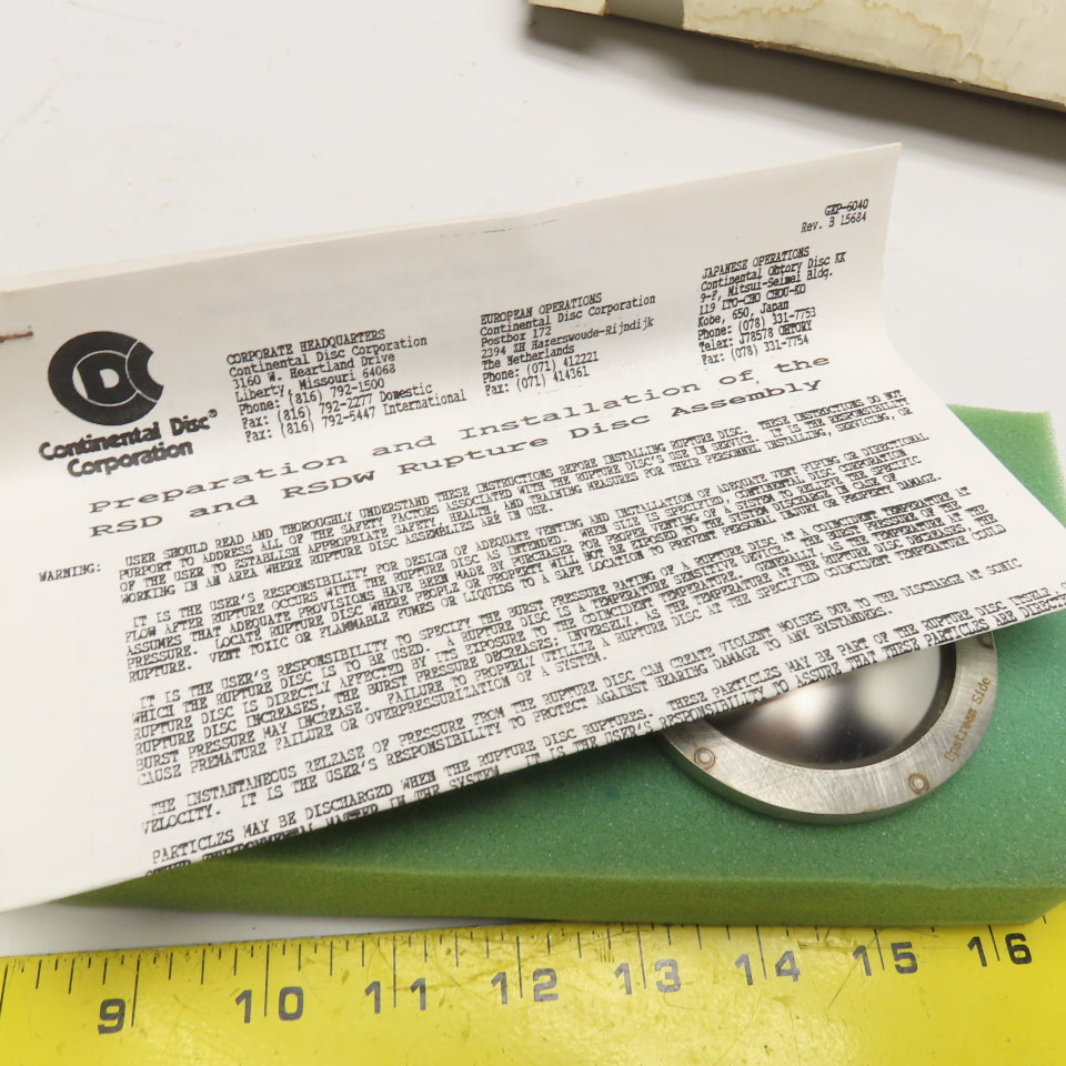 Continental Disc. 285871 2" RSDW Rupture Disc 150PSIG @ 60°C
