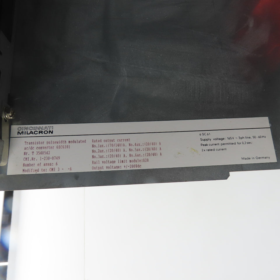 Cincinnati Milacron 6SC6101-4A-Z Simodrive 6-Axis AC/DC Converter 165V 3Ph 200V
