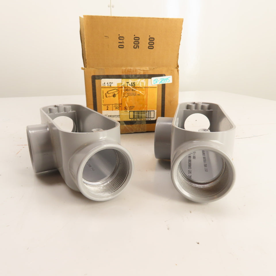 Bridgeport T-45 1-1/2" T-Type Conduit Body Threaded Rigid/IMC (Lot of 2)