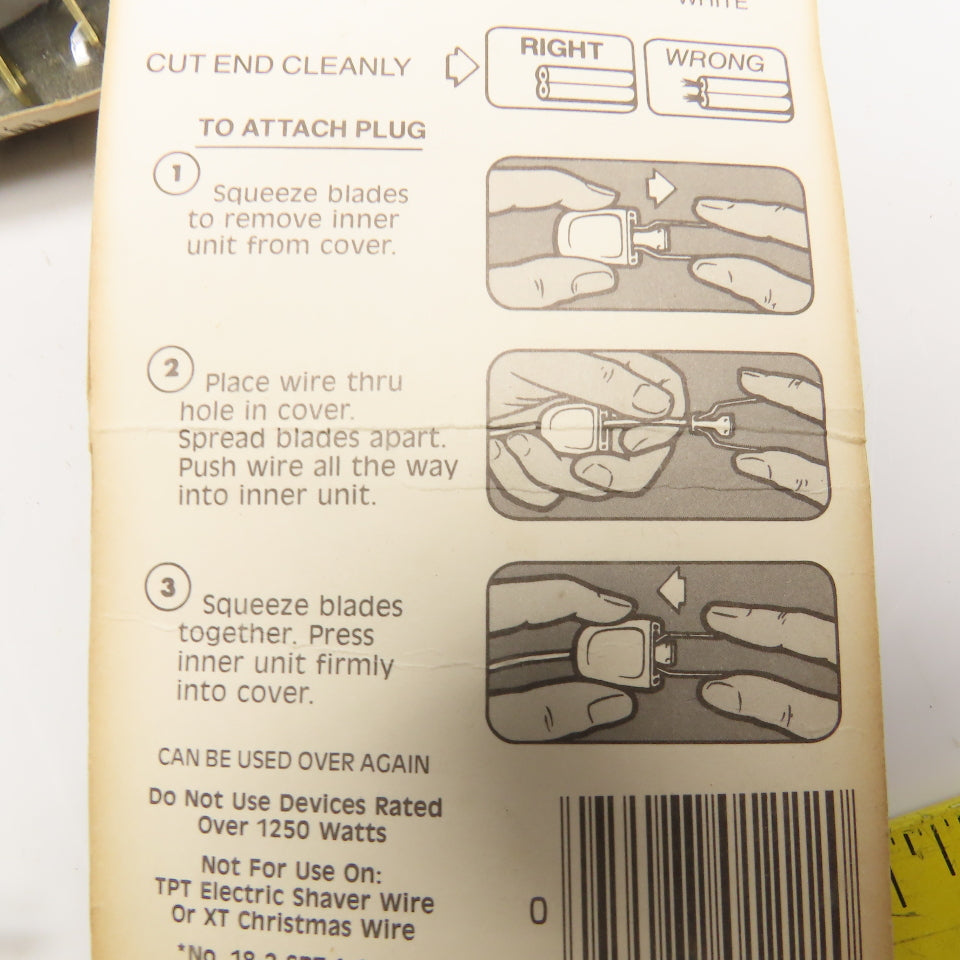 Academy 1222 Safety Grip Lamp Cord Snap On Replacement Plug White 2 Prong Box/20