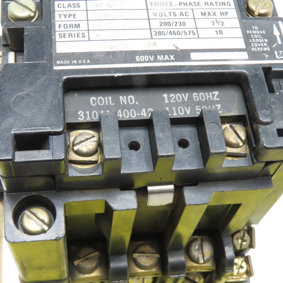 Square D 8736 SCO 8 NEMA Size 1 Magnetic Motor Starter 600V Max 110/120V Coil