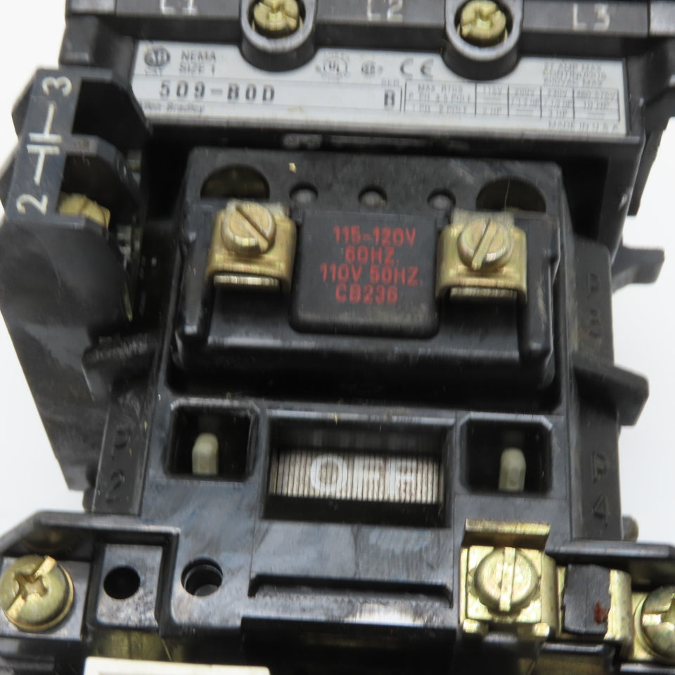 Allen Bradley 509-BOD Size 1 Magnetic Motor Starter 600VAC 27A 115/120V Coil