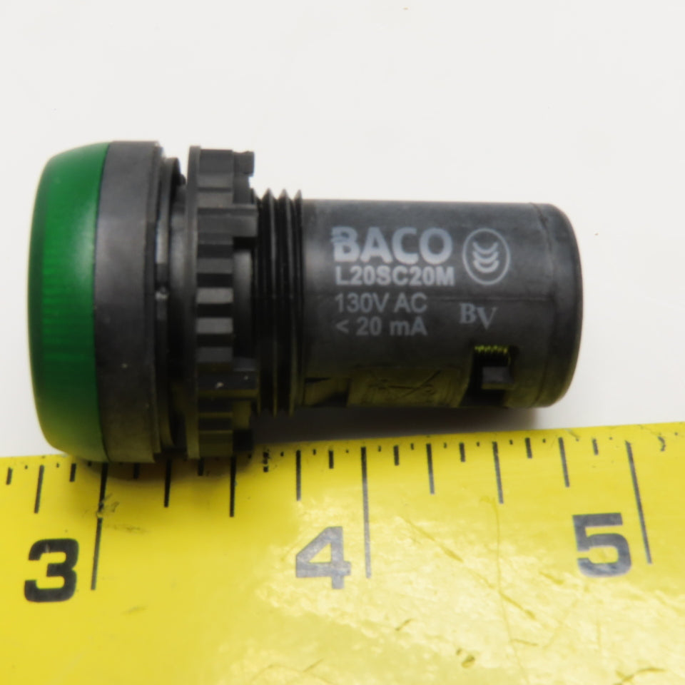 Baco Controls L20SC20M L20SC10M LED Pilot Lights Red and Green 130VAC Lot of 2