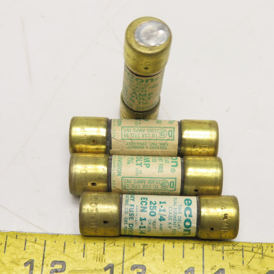 Economy Fuse ECN 1-1/4 1-1/4A 250V Time-Delay Dual-Element Fuse Lot of 4