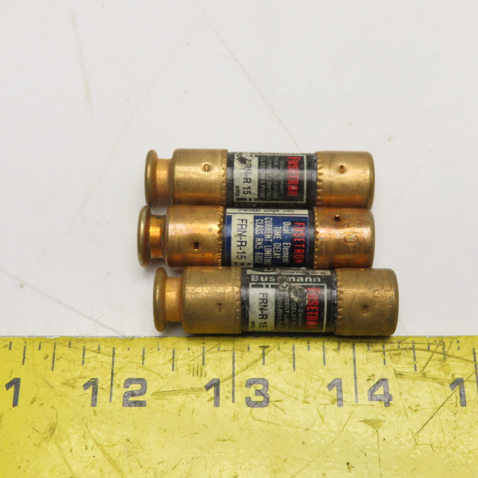 Bussmann FRN-R-15 15A 250VAC Current Limiting Class RK5 Fusetron Fuse Lot of 3