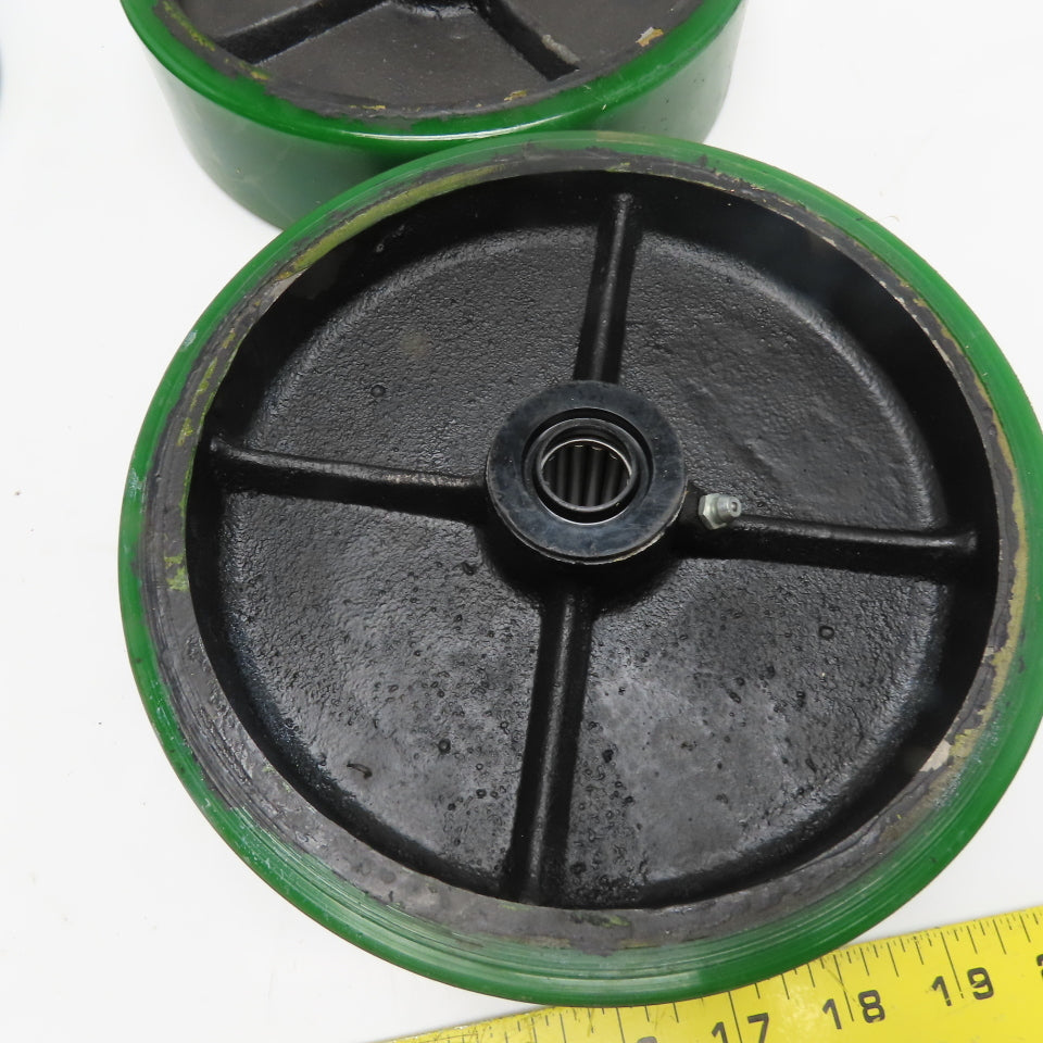 8" x 2" Green Polyurethane On Cast Iron Caster Wheel Lot Of 4