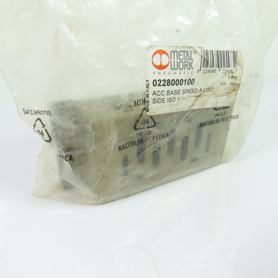 Metal Work 0228000100 Single Sub-Base for ISO 1 Pneumatic Valves Side Ports
