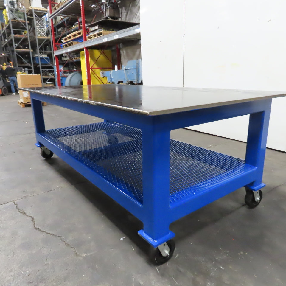 NEW 96"x 48"x 34"H - 3/4" Top Steel Top Rolling Work Bench Welding Table W/Shelf